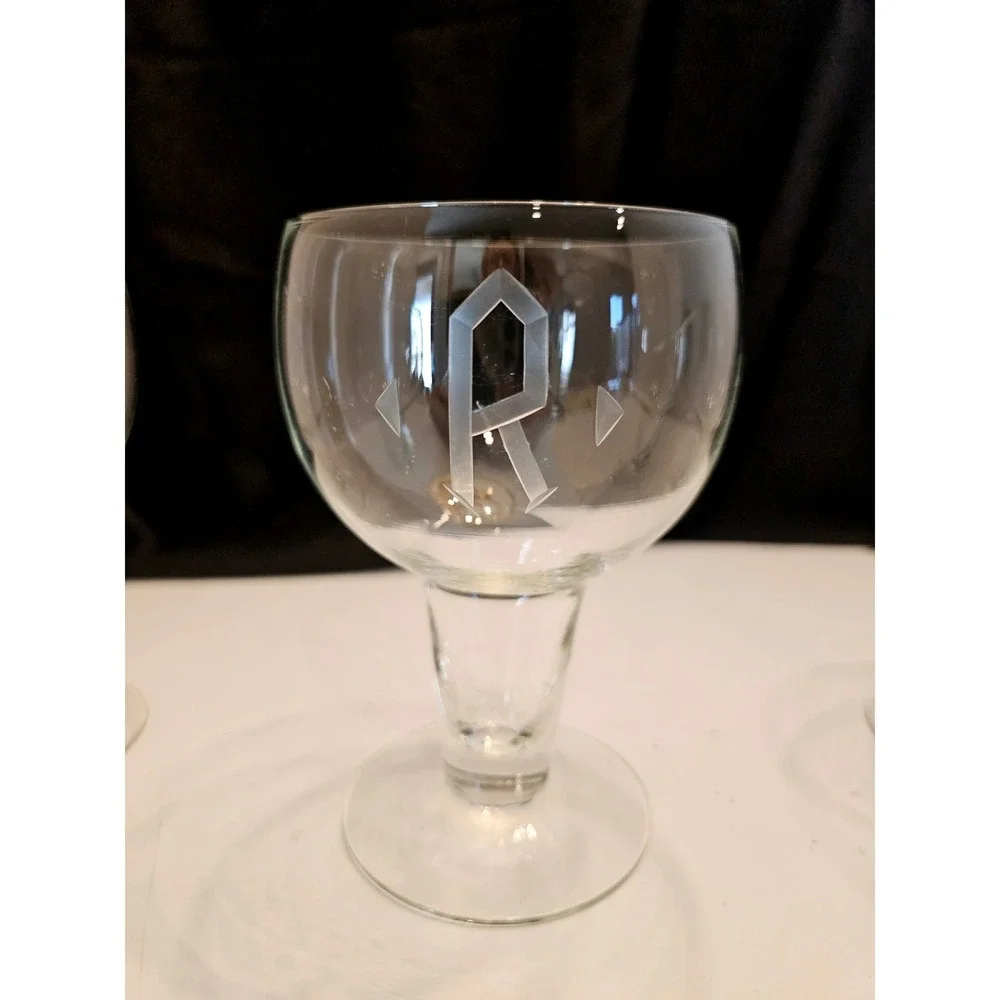 Set of 5 Vintage Monogrammed R Etched Glass Cocktail Beer Stemmed‎ Glasses